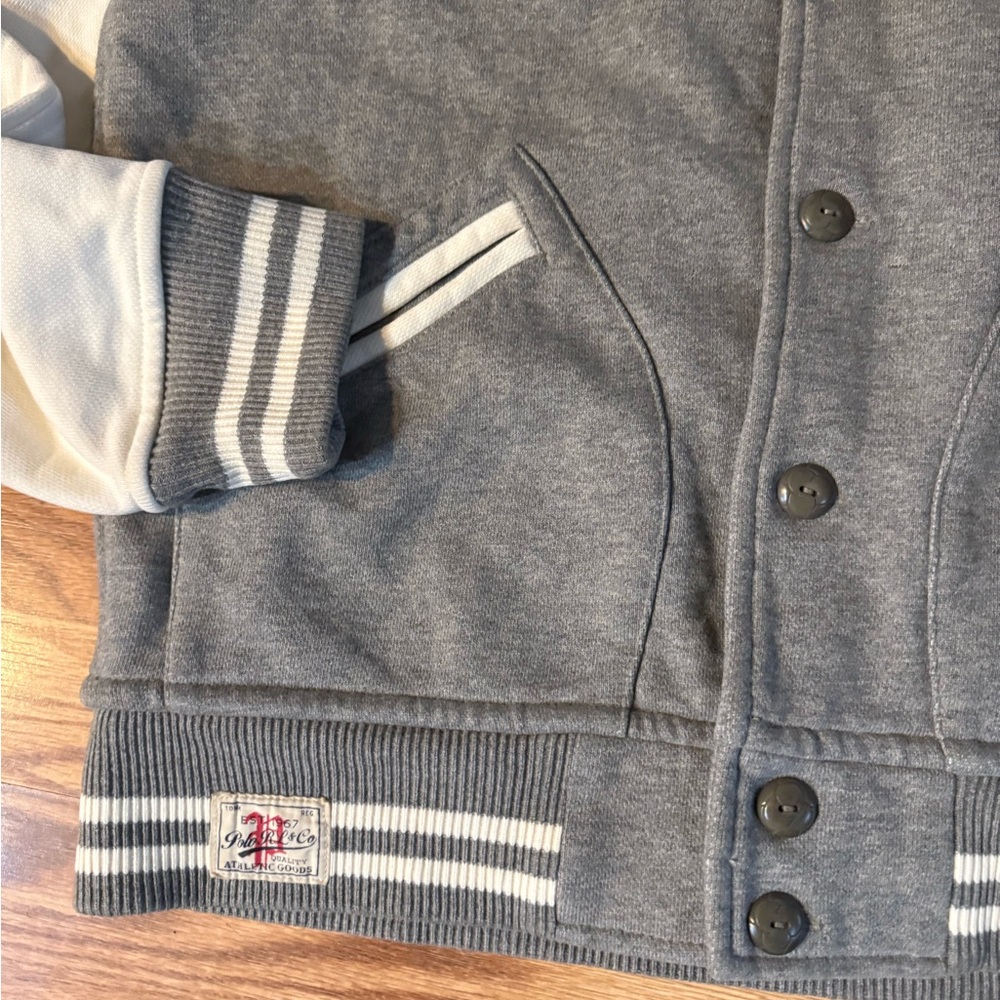 Polo by Ralph Lauren Gray and White Varsity Hoodie basketball P embroidered - Picture 2 of 4